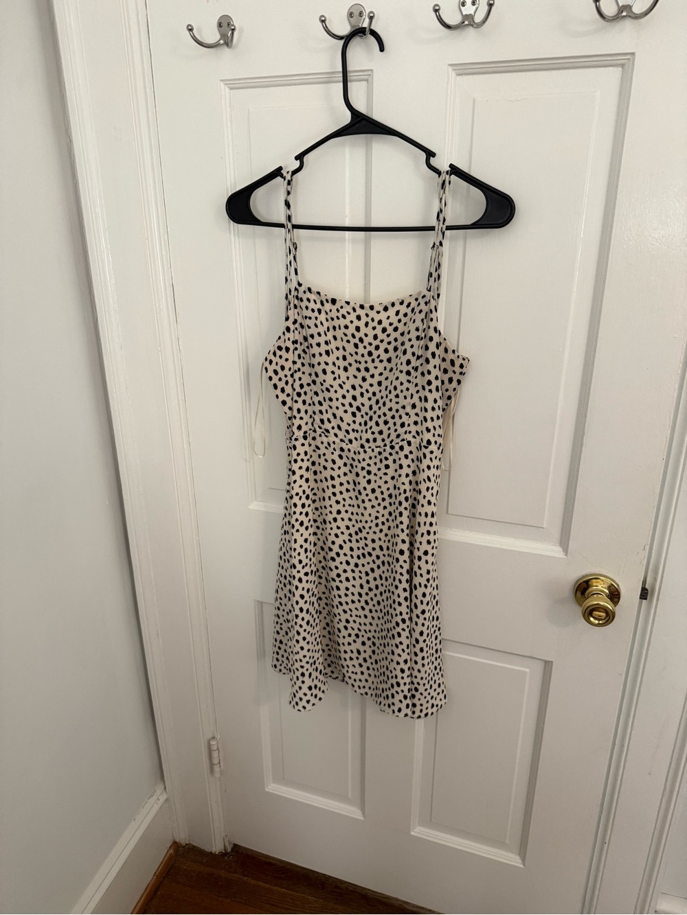 Spotted Cream Slip Dress with Black Dot Print